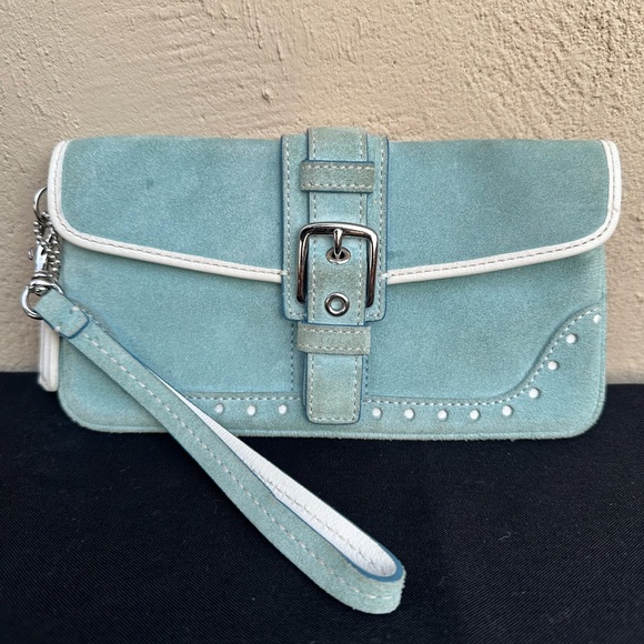 Coach Vintage Y2K Light Blue Suede Wristlet with Buckle - Picture 1 of 8
